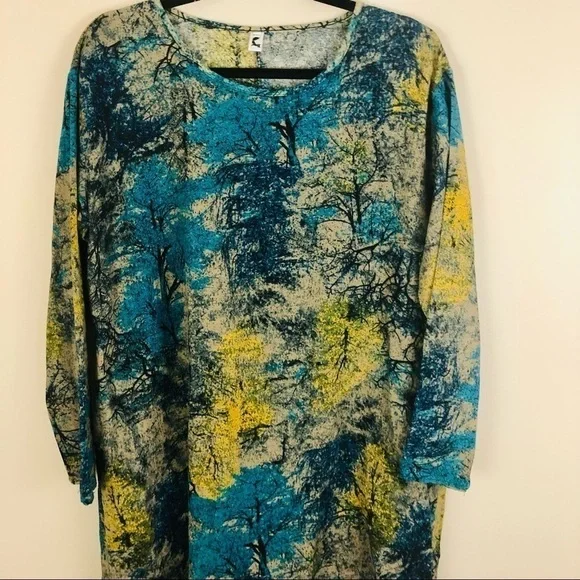 Tree Print Cacoon dress one size fits all, free flowing with pockets, jewel tone - Picture 3 of 11